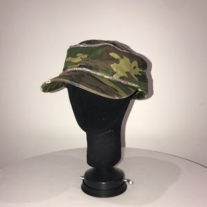 BNWT Distressed Military Green Camo Hat Crystal Rope Detail  Ladies